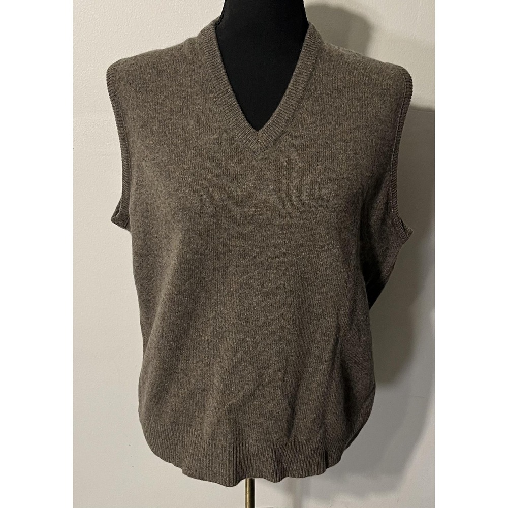 Vintage Lord Jeff Sweater Vest Mens Large Brown Lambswool Knit V Neck Made USA